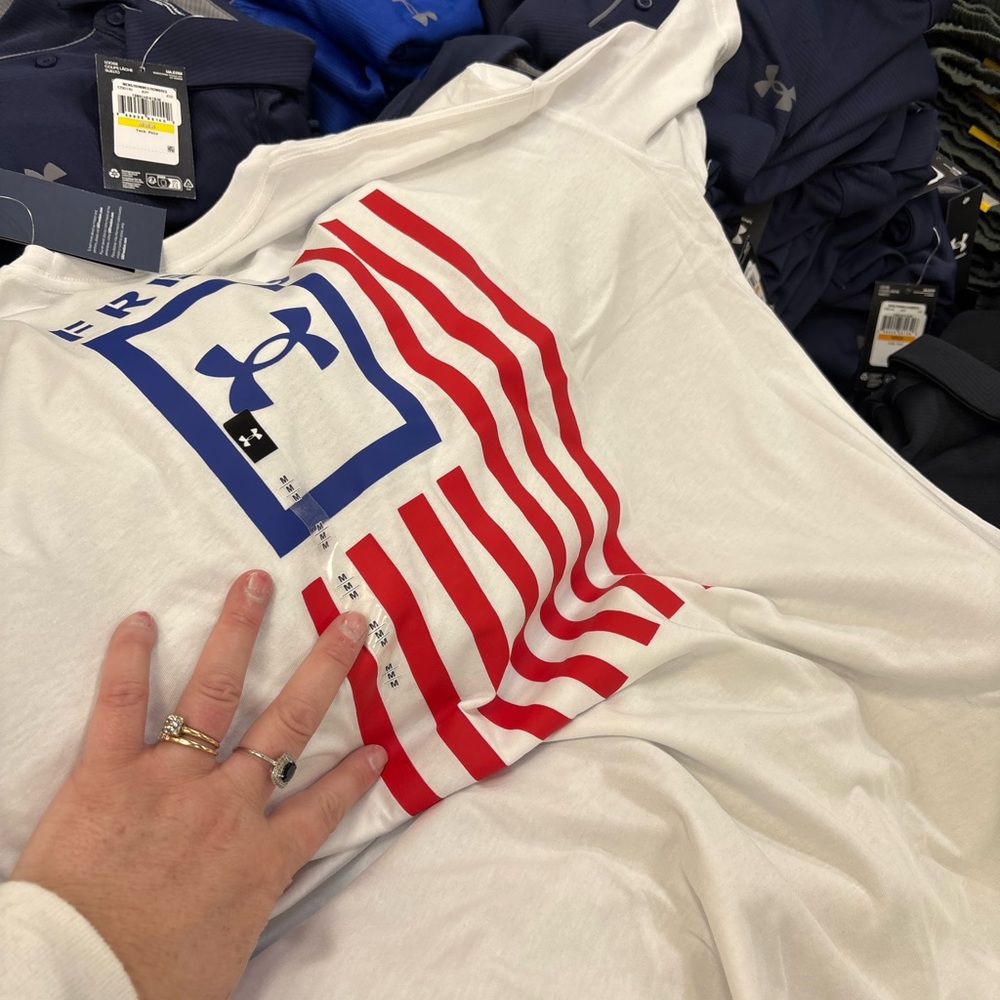 Under Armour White Tee with Red and Blue Graphic